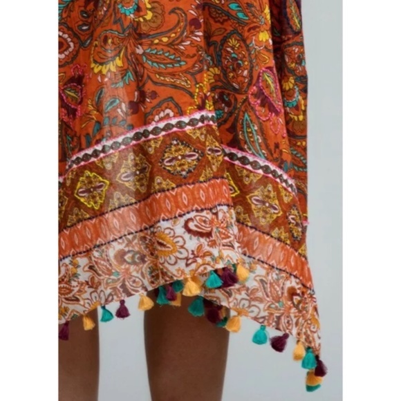 Vintage Rust Jacobean Tassel Boho Kimono Wrap - Picture 5 of 6